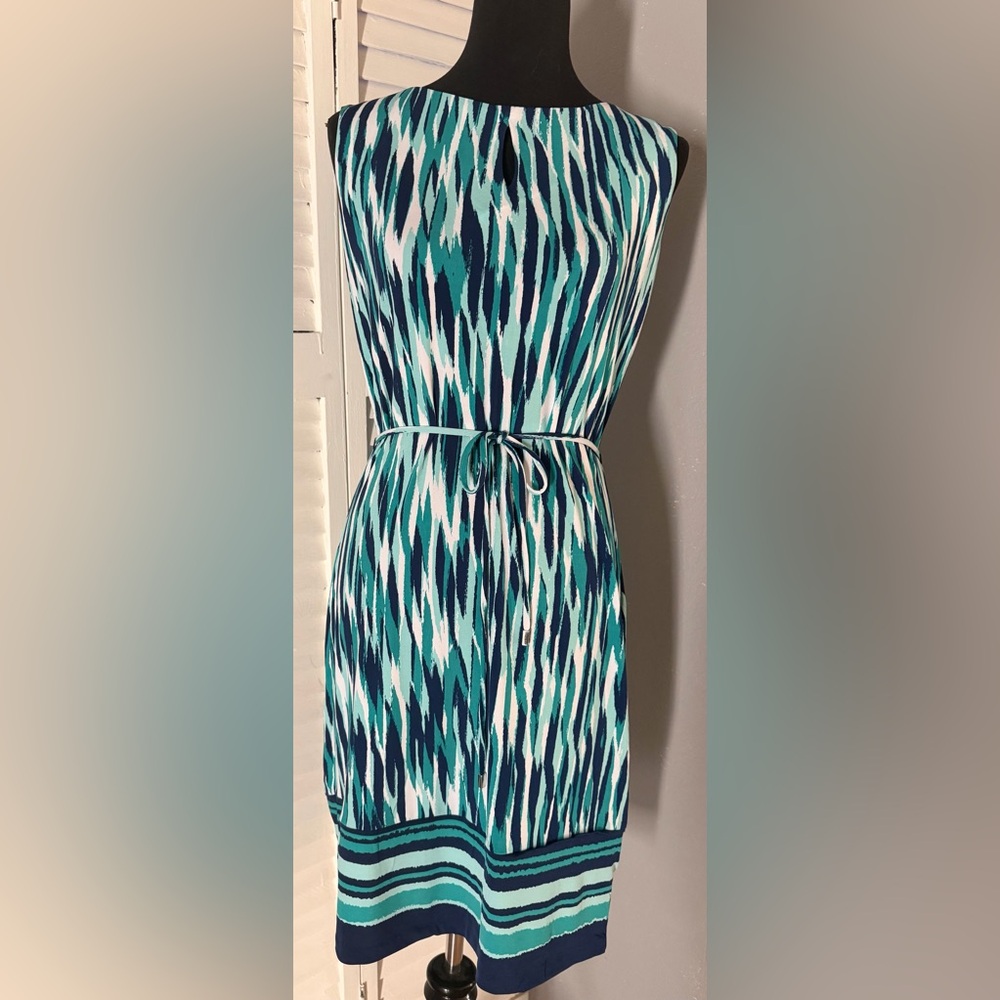 Liz Claiborne Teal, Navy & White Printed Midi Dress